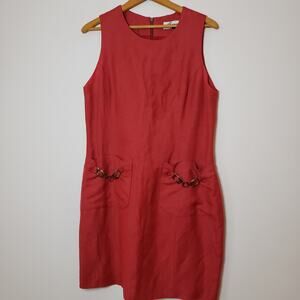 Barami Viscose Linen Rust Colored Sleeveless Shift Dress Embellished Pockets 12